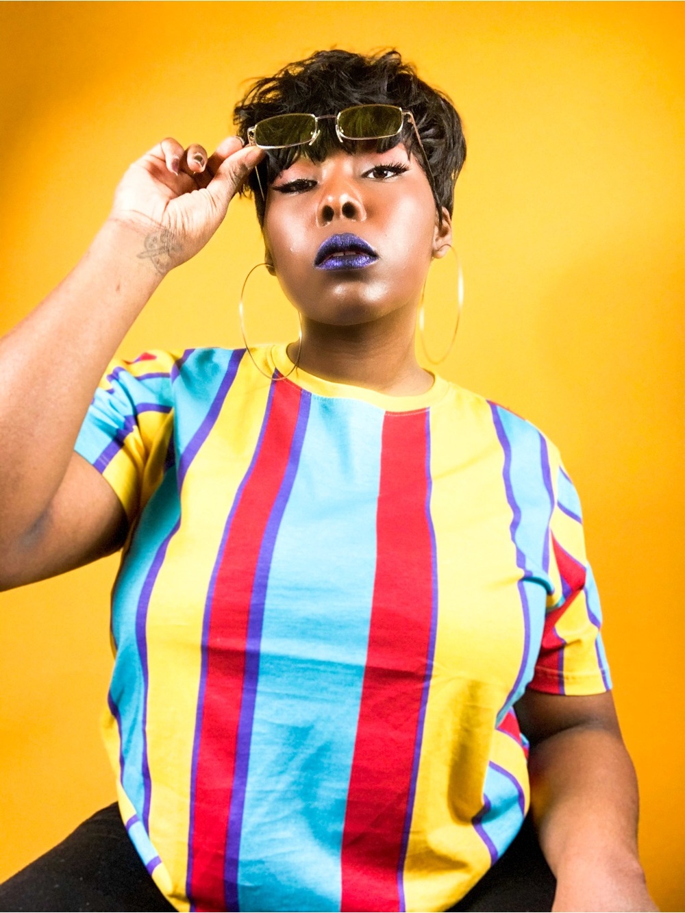 Fresh Prints of Bel-Air Bright Multi-Stripe Tee - Yellow, Purple - Red & Blue